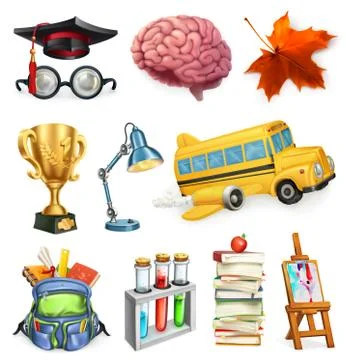 School and education, 3d vector icon set Stock Illustration