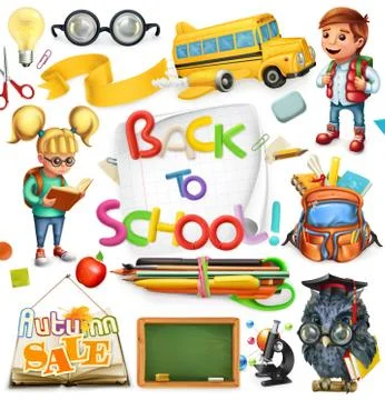 School and education. Back to school. 3d vector icon set Stock Illustration