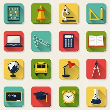 School and education flat icons. Vector set. Stock Illustration