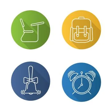 School and education. Flat linear long shadow icons set Stockillustratie