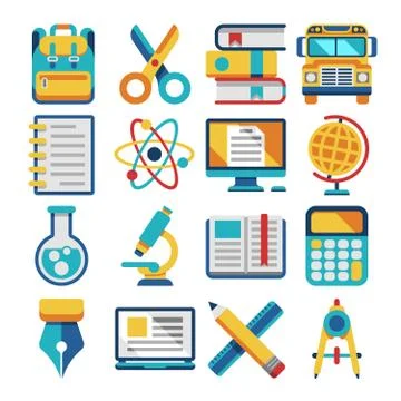 School and education flat vector icons Illustrazione stock