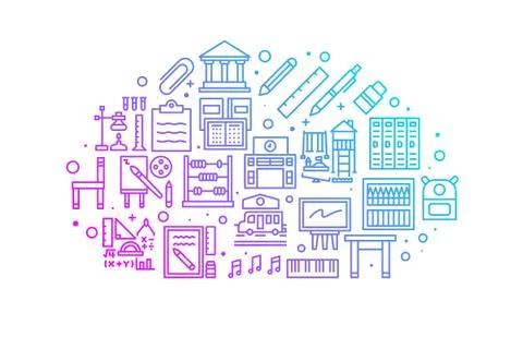 School and education gradient line icons illustration Stock Illustration