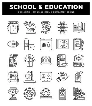 School and education icon set on white background. outline illustrations of.. Stock Illustration