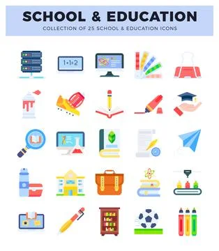 School and education icons in a grid layout 스톡 일러스트