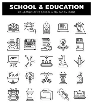 School and education icons for learning and knowledge. Illustrazione stock