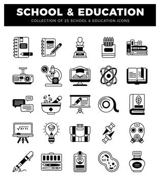 School and education icons for learning and teaching. diverse icons. Stock Illustration