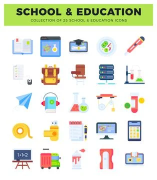 School and education icons for learning and knowledge Stock Illustration