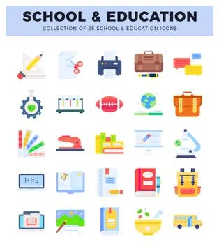 School and education icons for learning and research Stock Illustration
