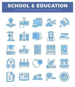 School and Education Icons for Learning and Knowledge Stock Illustration