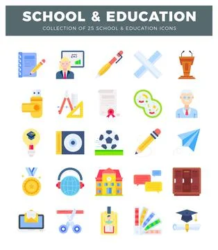 School and education icons for learning and teaching with digital Stock Illustration