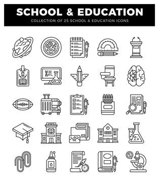 School and Education Icons A Visual Collection of Learning Symbols Illustrazione stock