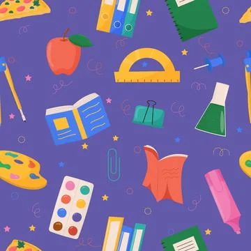 School and education related objects seamless pattern. Vector illustration. Stock Illustration
