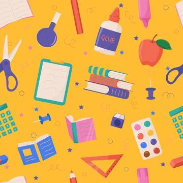 School and education related objects seamless pattern. Vector illustration. Illustrazione stock