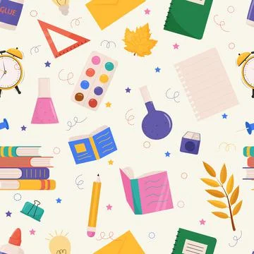 School and education related objects seamless pattern. Vector illustration. Stock Illustration