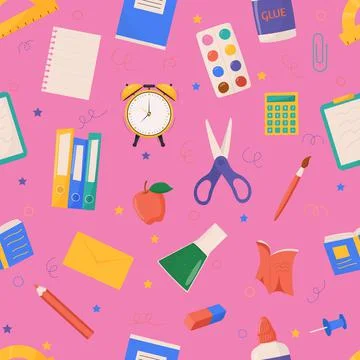 School and education related objects seamless pattern. Vector illustration. Stock Illustration