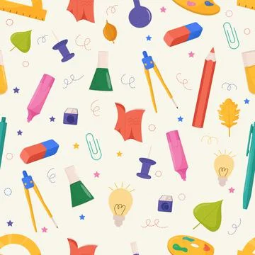 School and education related objects seamless pattern. Vector illustration. イラスト素材