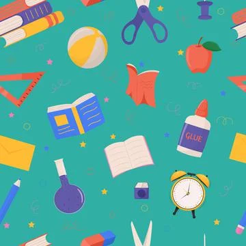 School and education related objects seamless pattern. Vector illustration. Stock Illustration