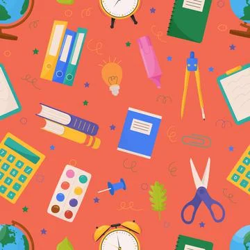 School and education related objects seamless pattern. Vector illustration. Stock Illustration