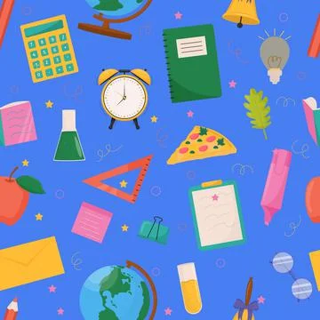 School and education related objects seamless pattern. Vector illustration. イラスト素材