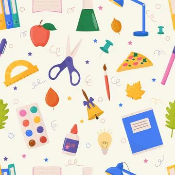School and education related objects seamless pattern. Vector illustration. Stock Illustration
