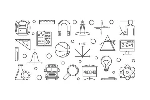 School and Education vector minimal linear horizontal banner 스톡 일러스트
