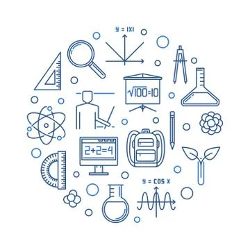 School and Education vector round blue linear illustration Stock Illustration