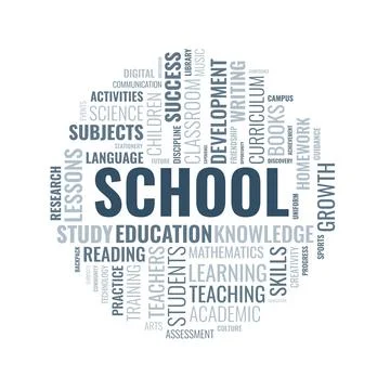 School and Education Word Cloud Vector Illustration Arranged in a Circle Stock Illustration