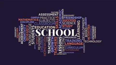 School and Education Word Cloud Illustration on Dark Background Stock Illustration