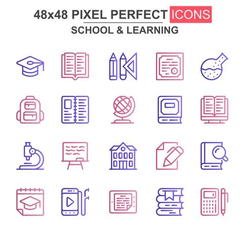 School and learning thin line icons. Illustrazione stock