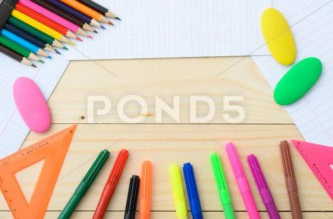 School and office supplies frame Stock Photos