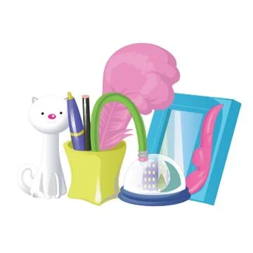 School and office supplies vector set with colorful items and souvenirs  Stock Illustration
