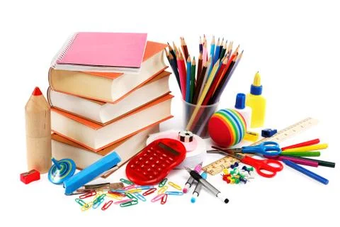 School and office supplies on white background. back to school. Stock Photos