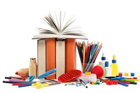 School and office supplies on white background Back to school, Stock image