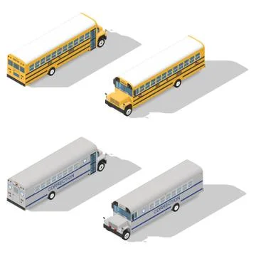 School and prison buses isometric icon set Stock Illustration