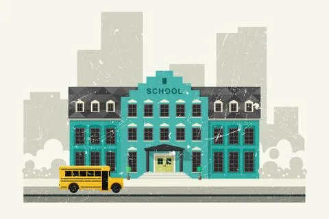 School and yellow bus 스톡 일러스트
