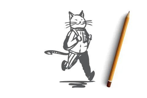 School, animal, fun, study, character concept. Hand drawn isolated vector. Stock Illustration