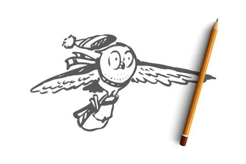 School, animal, owl, fly, study concept. Hand drawn isolated vector. Stockillustratie
