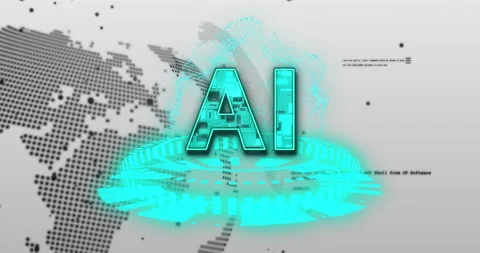 In school, animation of AI text with digital world map and glowing elements Stock Footage 304843224