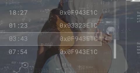 In school, animation character surrounded by digital code and math equations Stock Footage 305120217