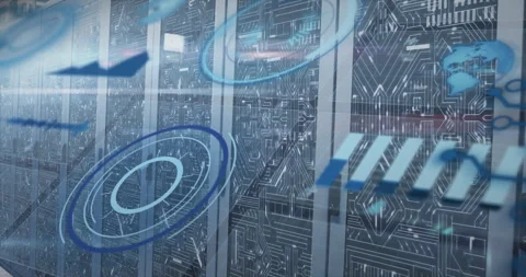 In school, animation of digital circuit patterns with blue holographic elements Stock Footage 304764375