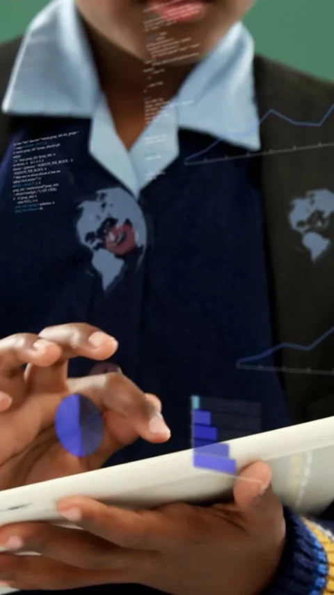 In school, animation of digital graphs on tablet used by student in classroom Stock Footage 344285235