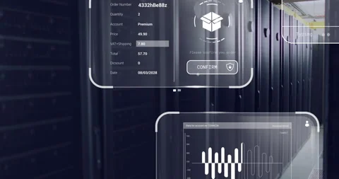In school, animation of digital transaction interface with data charts and Stock Footage 303554228