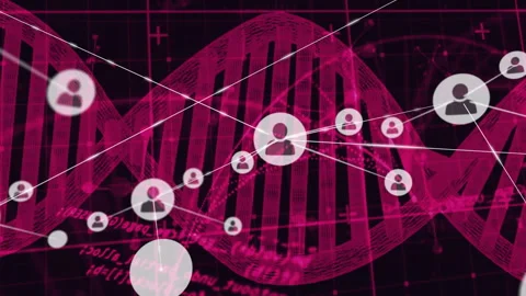 In school, animation of DNA strand showing user icons and binary coding Stock Footage 303675546