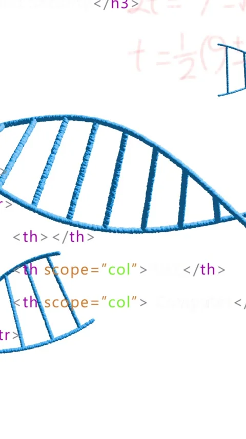 In school, animation of DNA strands intertwining with HTML code for Stock Footage 319212701