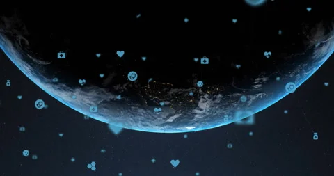 In school, animation of Earth from space with digital icons floating Stock Footage 303869382