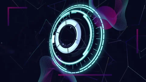 In school, animation of futuristic digital interface with glowing circular Stock Footage 303675502