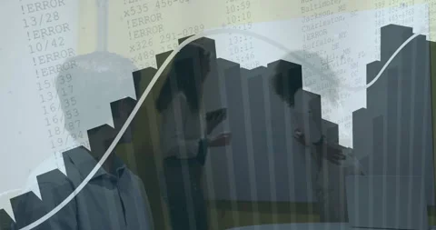 In school, animation overlaying participants with error messages and data charts Stock Footage 304203056