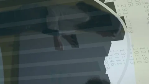 In school, animation overlaying participants with error messages and data charts Stock Footage 313333586
