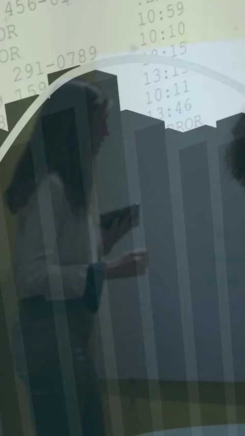 In school, animation overlaying participants with error messages and data charts Stock Footage 319728081