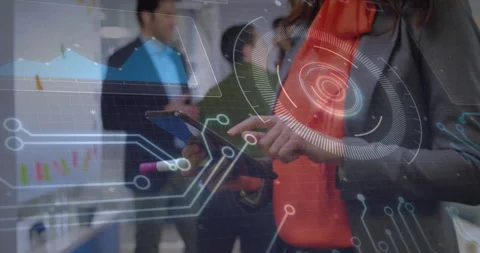 In school, animation overlaying people using technology in modern classroom 库存影片 304203418